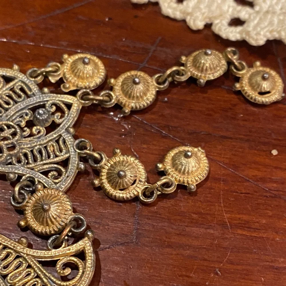 Antique Victorian Etruscan Revival Gold Gilt Filigree Festoon Fringe Necklace - Picture 7 of 13